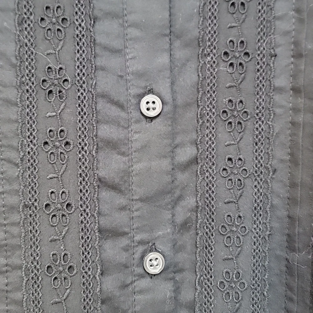 J. Crew Black Eyelet Lace-Trim Button Front Blouse - Picture 5 of 12
